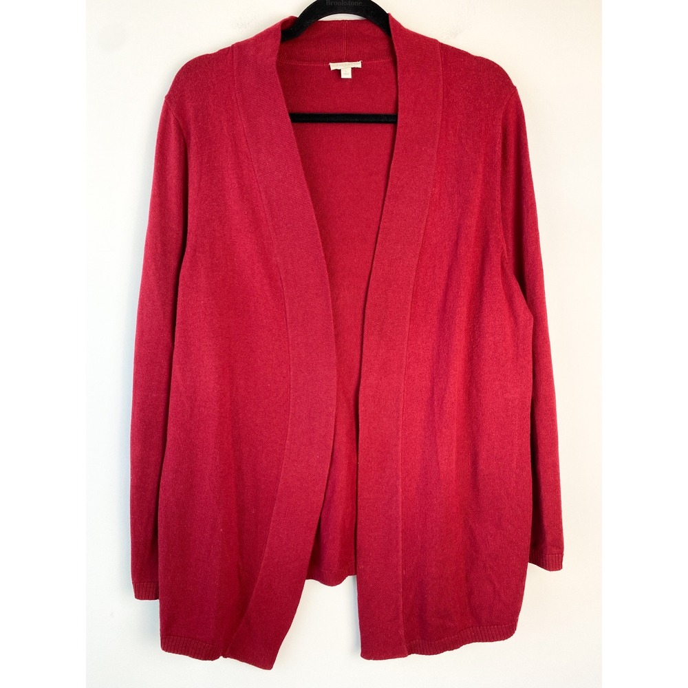 Talbots Womens Open Front‎ Cardigan L Red Minimalist Basic Cotton Cozy Casual